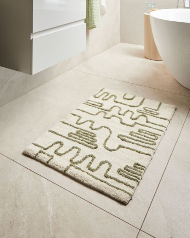 Bademåtte 60x90 cm Beige Grøn Geometrisk Mønster
