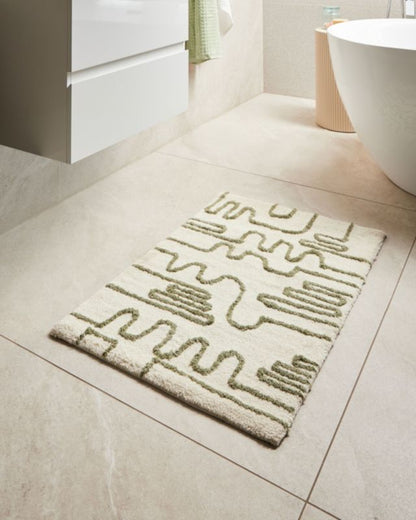 Bademåtte 60x90 cm Beige Grøn Geometrisk Mønster