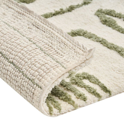 Bademåtte 60x90 cm Beige Grøn Geometrisk Mønster