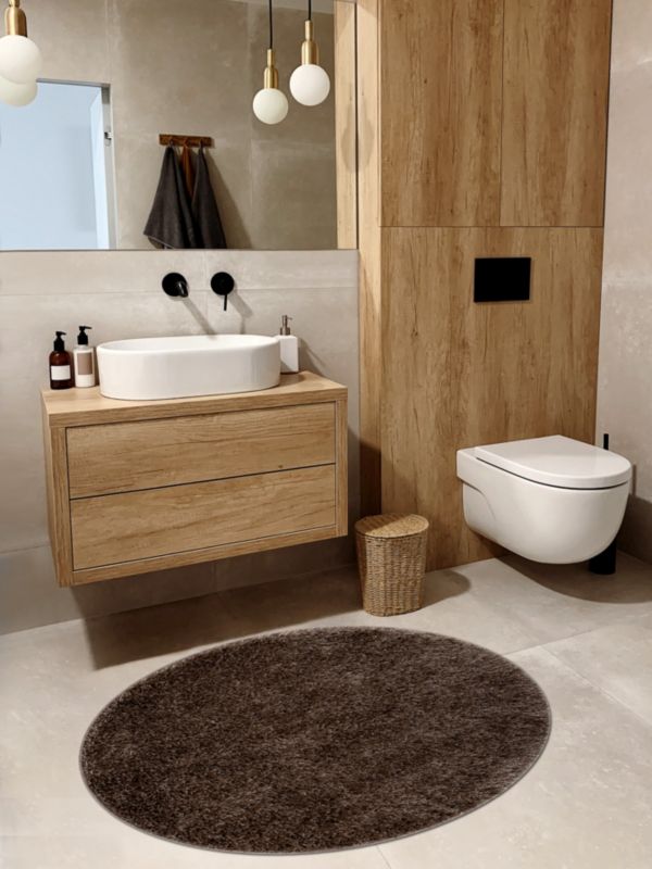 Bademåtte Rund 100 cm Beige Polyester 1 stk.
