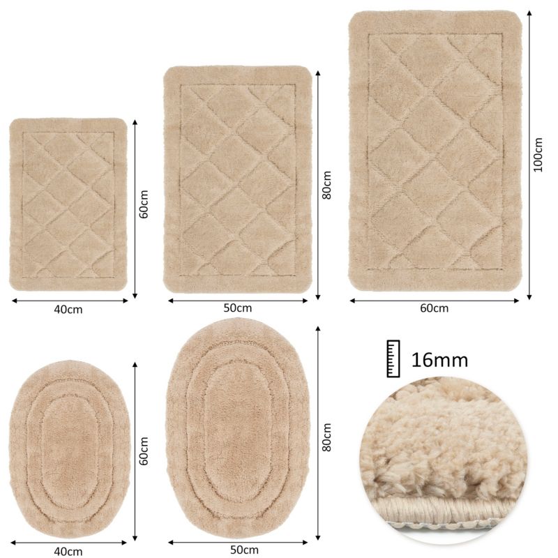 Bademåtte 50x80 cm Oval Beige Skridsikker 1 stk