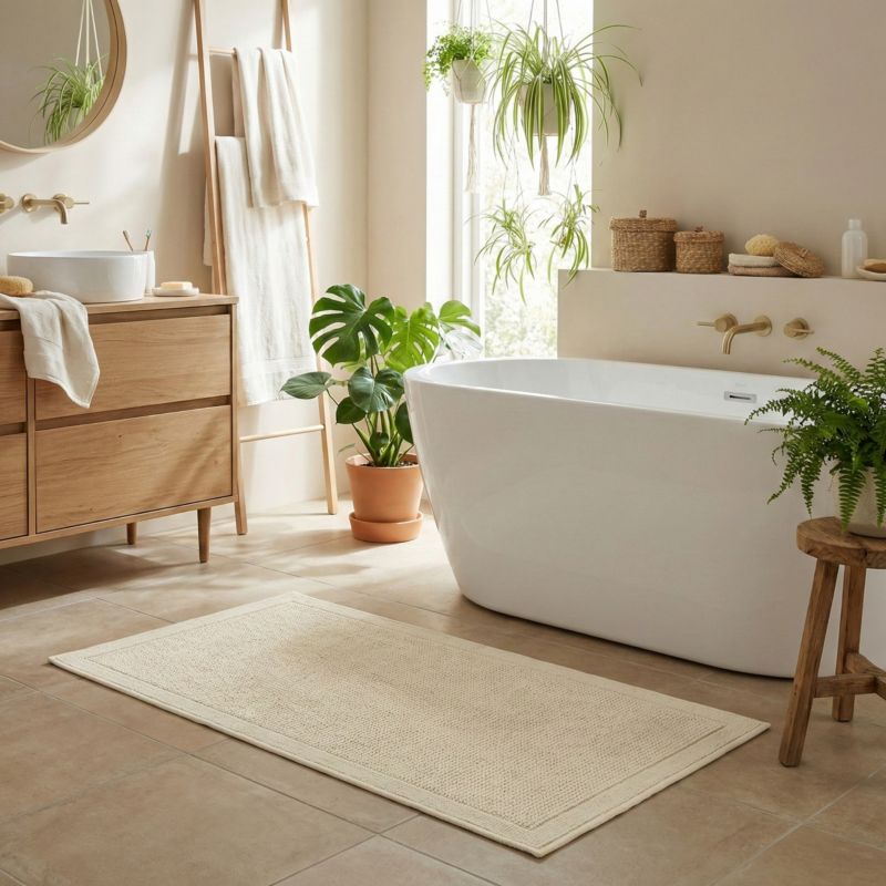 Badeværelsesmåtte 73x135 cm Beige Bomuld Antiskrid 1 stk.