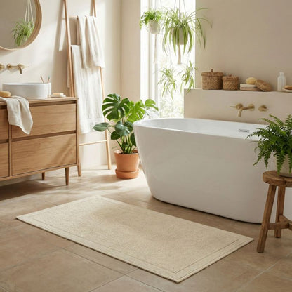 Badeværelsesmåtte 73x135 cm Beige Bomuld Antiskrid 1 stk.