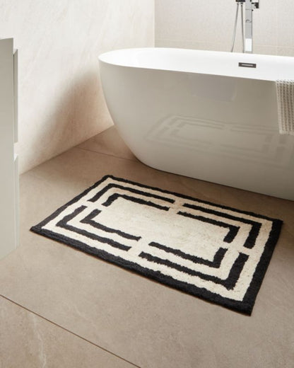Bademåtte 60x90 cm Beige Sort Geometrisk Mønster