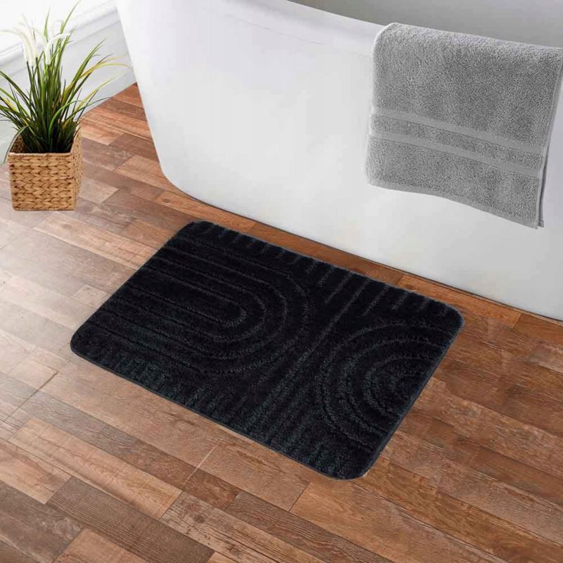 Bademåtte 60x40 cm Sort Mikrofiber Skridsikker 1 stk. | 5905923653706