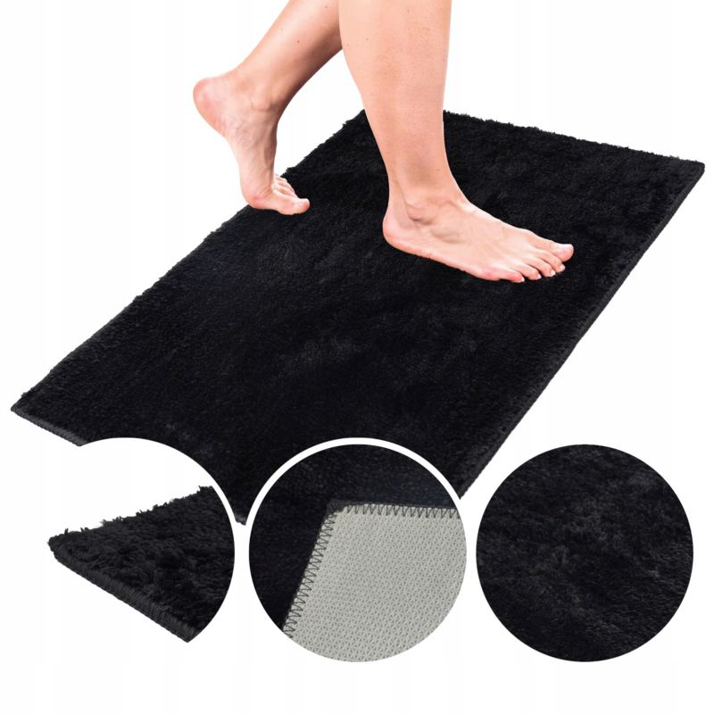 Bademåtte 40x60 cm Sort Mikrofiber Skridsikker 1 stk. | 5905923653768