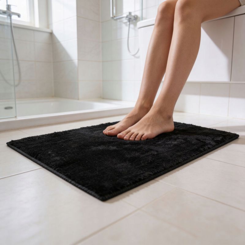 Bademåtte 40x60 cm Sort Mikrofiber Skridsikker 1 stk. | 5905923653768