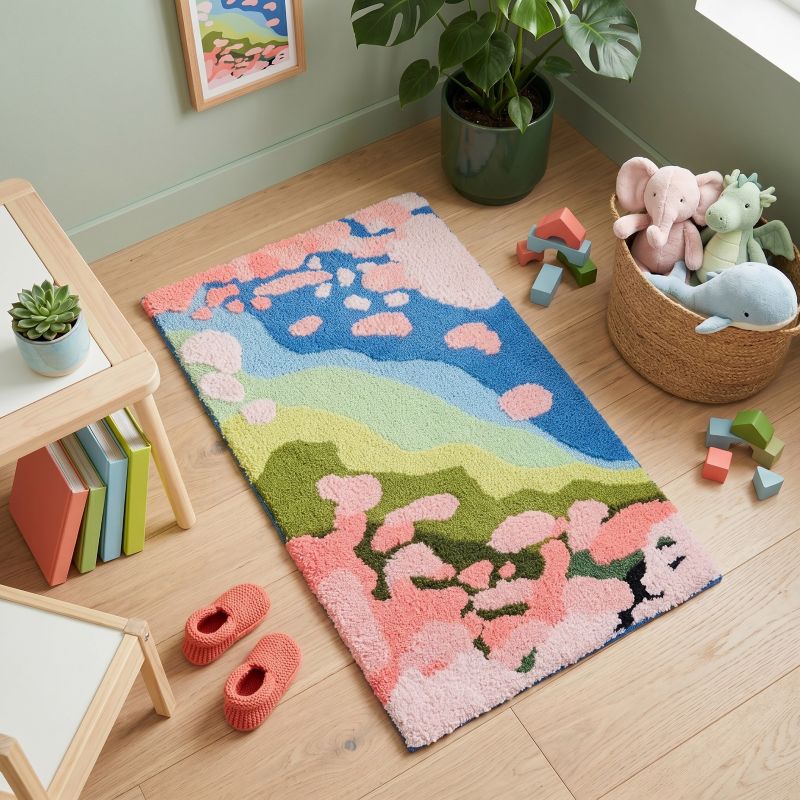 Bademåtte Shaggy 3D Gaia 60x100 cm Landskab Multifarvet