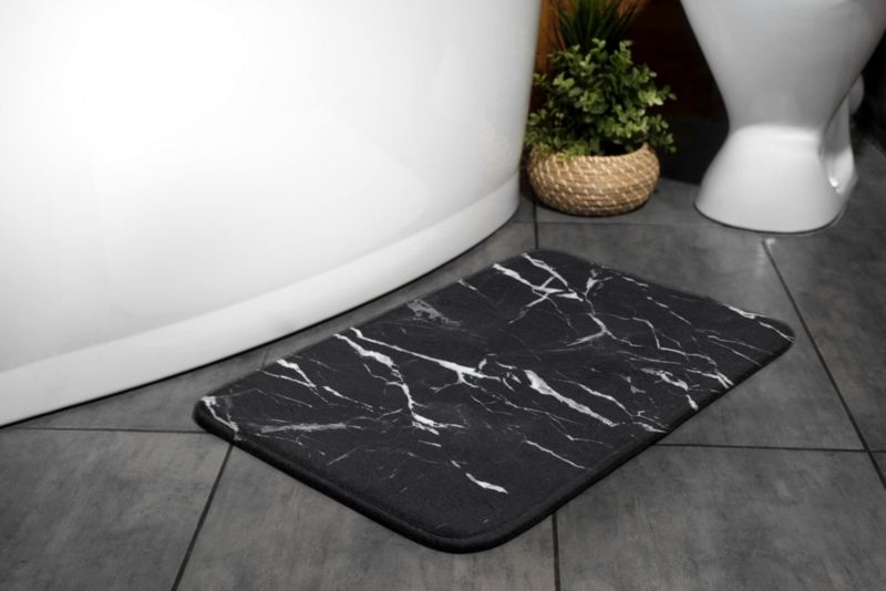 Tulup badeværelsesmåtte 75x45 cm sort marmor mikrofiber hurtigttørrende 1 stk.