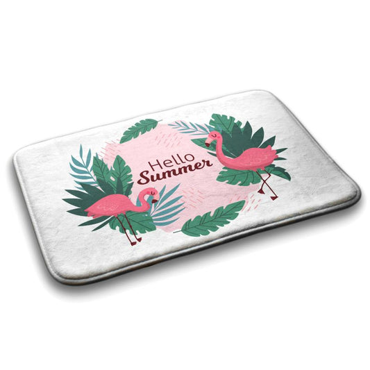 Tulup badeværelsesmåtte 75x45 cm med flamingoer og fugle, polyester, vandtæt, 1 stk.