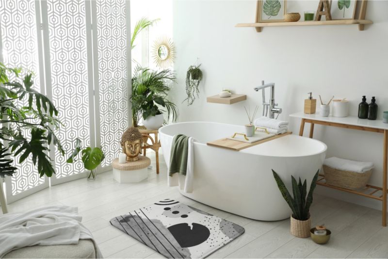 Badeværelsesmåtte Tulup 75x45 cm med geometriske mønstre, polyester, skridsikker, 1 stk.