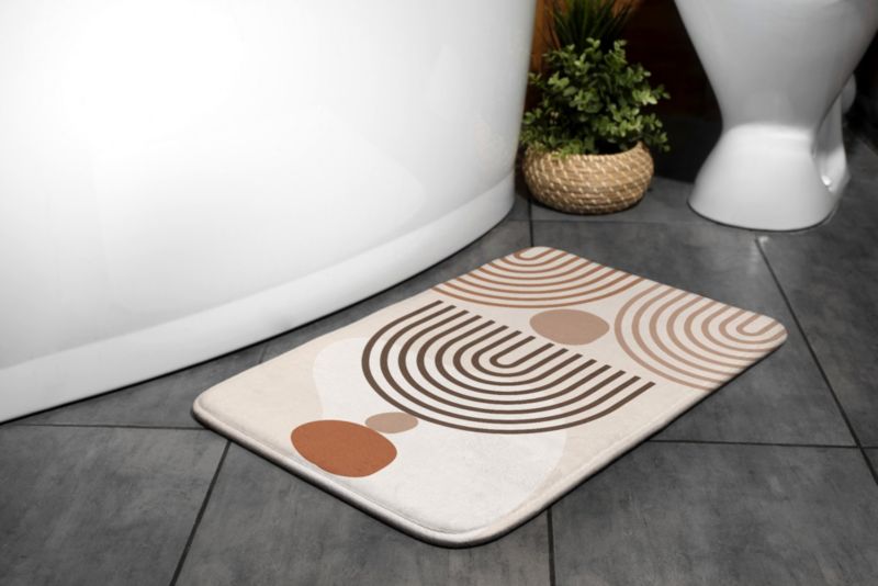 Tulup badeværelsesmåtte 75x45 cm med geometrisk mønster, polyester, vandafvisende, 1 stk.