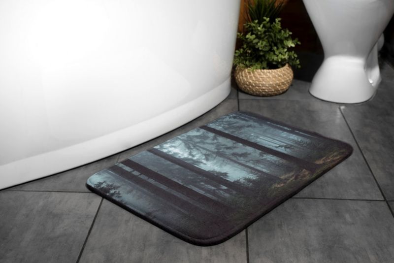 Tulup badeværelsesmåtte 75x45 cm Skov Tåge polyester skridsikker 1 stk.
