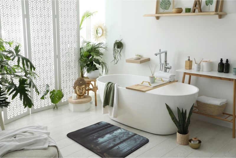 Tulup badeværelsesmåtte 75x45 cm Skov Tåge polyester skridsikker 1 stk.