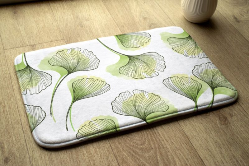 Tulup badeværelsesmåtte 75x45 cm Ginkgo-blade polyester Hurtigtørrende 1 stk.