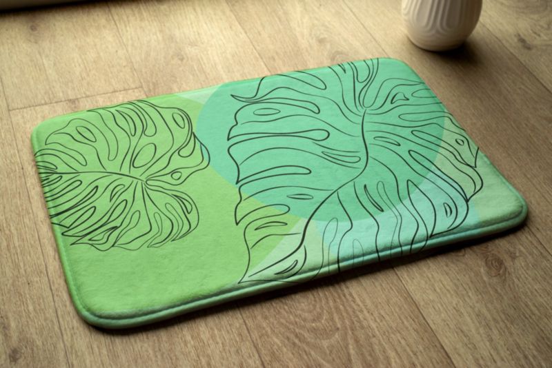 Tulup badeværelsesmåtte 75x45 cm med monstera-blade i polyester, vandafvisende, 1 stk.