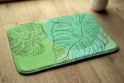 Tulup badeværelsesmåtte 75x45 cm med monstera-blade i polyester, vandafvisende, 1 stk.