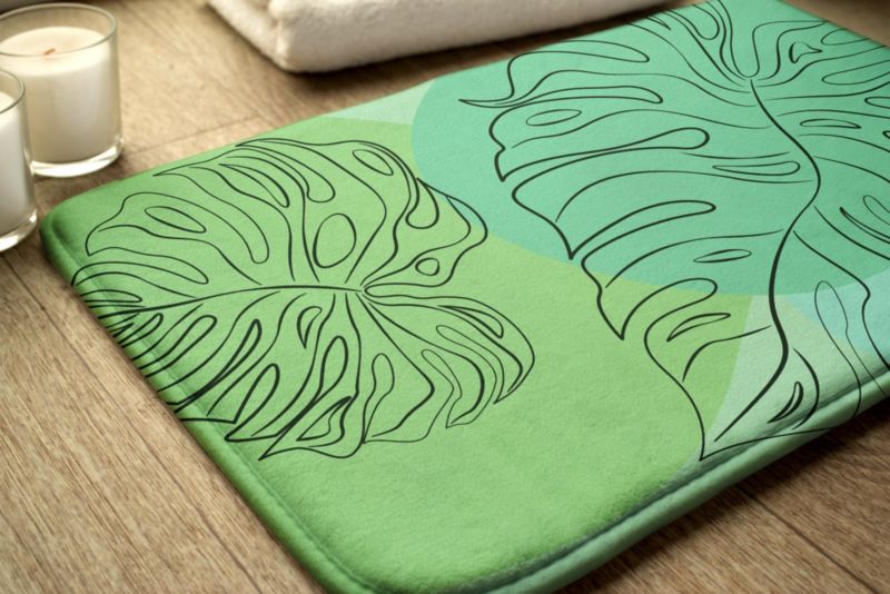 Tulup badeværelsesmåtte 75x45 cm med monstera-blade i polyester, vandafvisende, 1 stk.