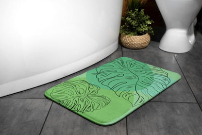 Tulup badeværelsesmåtte 75x45 cm med monstera-blade i polyester, vandafvisende, 1 stk.