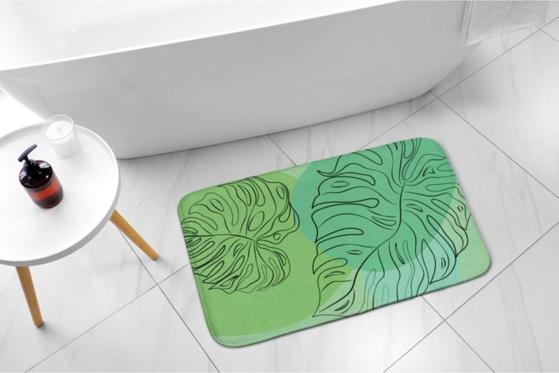 Tulup badeværelsesmåtte 75x45 cm med monstera-blade i polyester, vandafvisende, 1 stk.