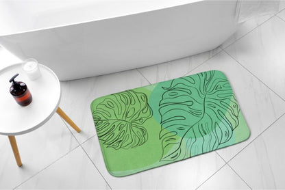 Tulup badeværelsesmåtte 75x45 cm med monstera-blade i polyester, vandafvisende, 1 stk.