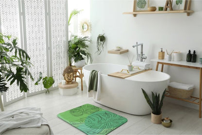 Tulup badeværelsesmåtte 75x45 cm med monstera-blade i polyester, vandafvisende, 1 stk.