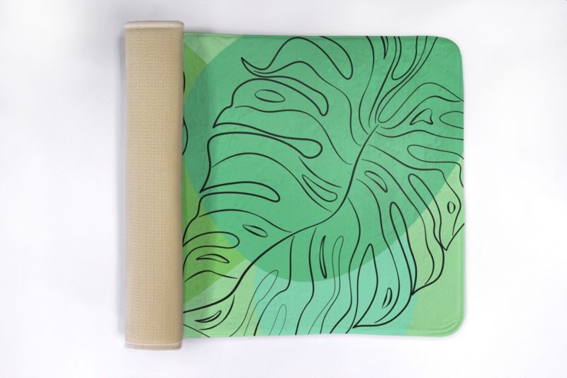 Tulup badeværelsesmåtte 75x45 cm med monstera-blade i polyester, vandafvisende, 1 stk.
