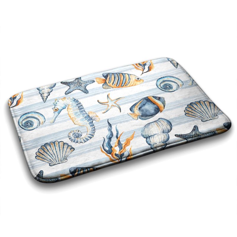 Tulup badeværelsesmåtte 75x45 cm med havdyr i polyester, hurtigtørrende, 1 stk.