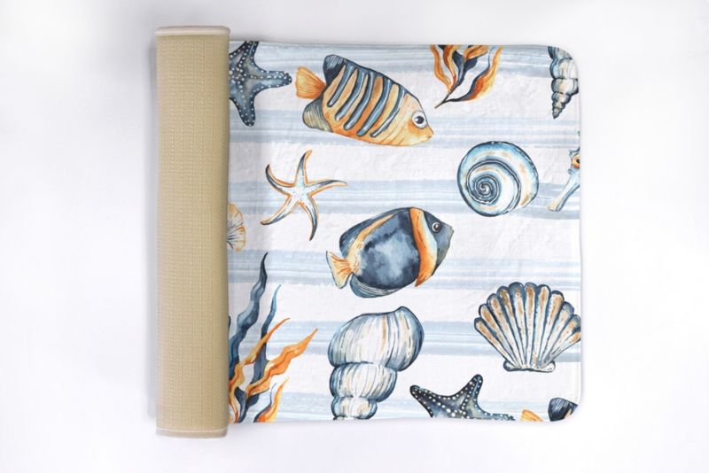 Tulup badeværelsesmåtte 75x45 cm med havdyr i polyester, hurtigtørrende, 1 stk.