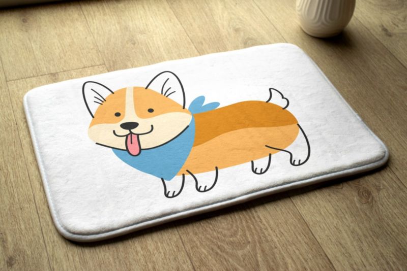 Badeværelsesmåtte Tulup 75x45 cm Shiba Inu Hund Polyester Skridsikker 1 stk.