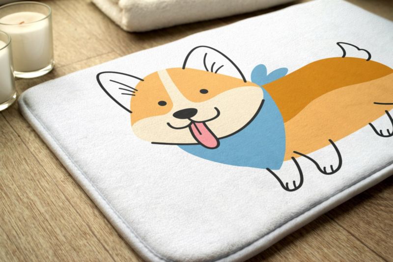 Badeværelsesmåtte Tulup 75x45 cm Shiba Inu Hund Polyester Skridsikker 1 stk.