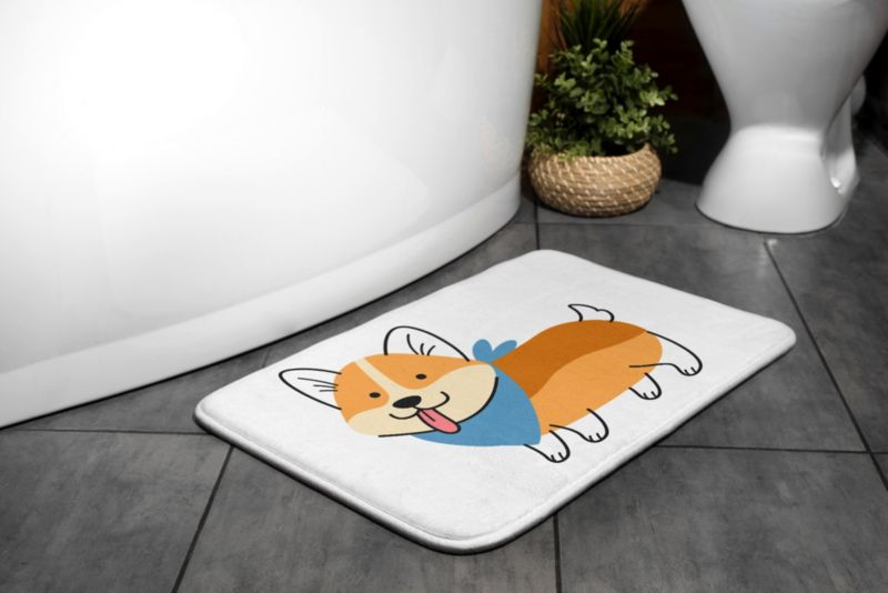 Badeværelsesmåtte Tulup 75x45 cm Shiba Inu Hund Polyester Skridsikker 1 stk.