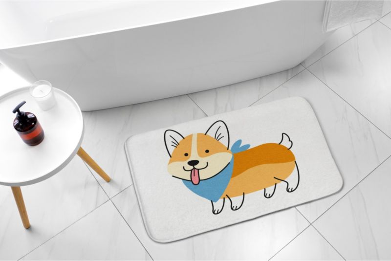 Badeværelsesmåtte Tulup 75x45 cm Shiba Inu Hund Polyester Skridsikker 1 stk.