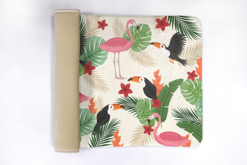 Tulup badeværelsesmåtte 75x45 cm med flamingo- og fugleprint, polyester, hurtigtørrende, 1 stk.