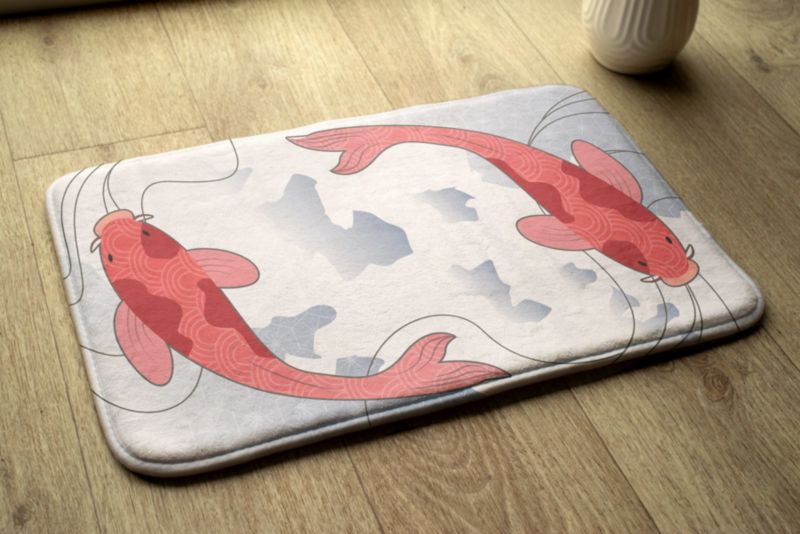 Tulup badeværelsesmåtte 75x45 cm med karpefisk i polyester, skridsikker, 1 stk.