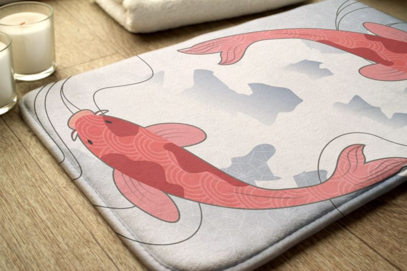 Tulup badeværelsesmåtte 75x45 cm med karpefisk i polyester, skridsikker, 1 stk.