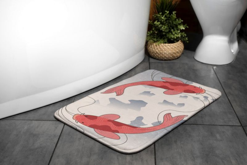 Tulup badeværelsesmåtte 75x45 cm med karpefisk i polyester, skridsikker, 1 stk.
