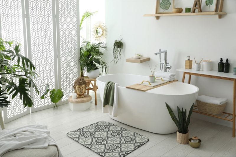 Tulup badeværelsesmåtte 90x60 cm abstrakt polyester hurtigttørrende 1 stk.