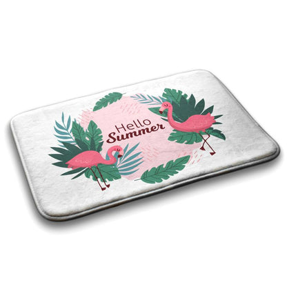 Tulup badeværelsesmåtte 90x60 cm med flamingo- og fugleprint, vandafvisende polyester, 1 stk.