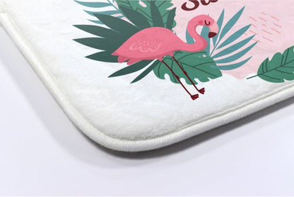 Tulup badeværelsesmåtte 90x60 cm med flamingo- og fugleprint, vandafvisende polyester, 1 stk.