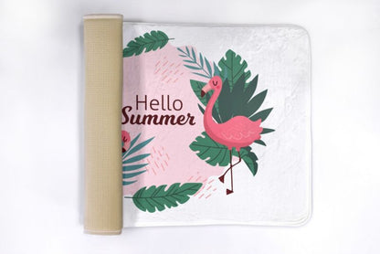 Tulup badeværelsesmåtte 90x60 cm med flamingo- og fugleprint, vandafvisende polyester, 1 stk.