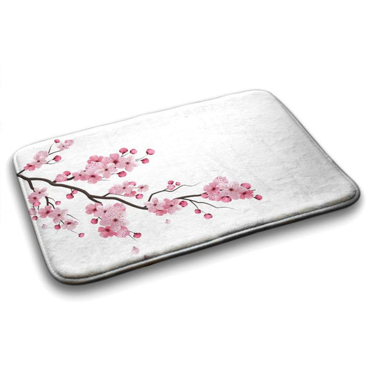 Tulup badeværelsesmåtte 90x60 cm med japanske kirsebærblomster, polyester, vandafvisende, 1 stk.