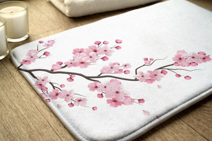 Tulup badeværelsesmåtte 90x60 cm med japanske kirsebærblomster, polyester, vandafvisende, 1 stk.