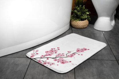 Tulup badeværelsesmåtte 90x60 cm med japanske kirsebærblomster, polyester, vandafvisende, 1 stk.