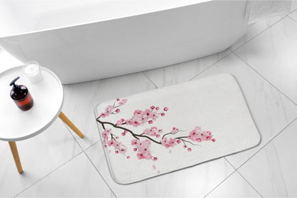 Tulup badeværelsesmåtte 90x60 cm med japanske kirsebærblomster, polyester, vandafvisende, 1 stk.