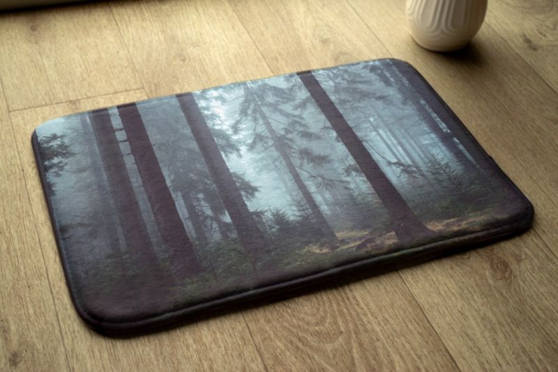Tulup badeværelsesmåtte 90x60 cm skov tåge polyester skridsikker 1 stk.