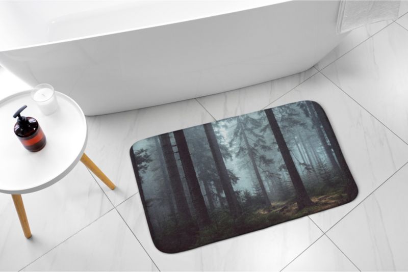 Tulup badeværelsesmåtte 90x60 cm skov tåge polyester skridsikker 1 stk.