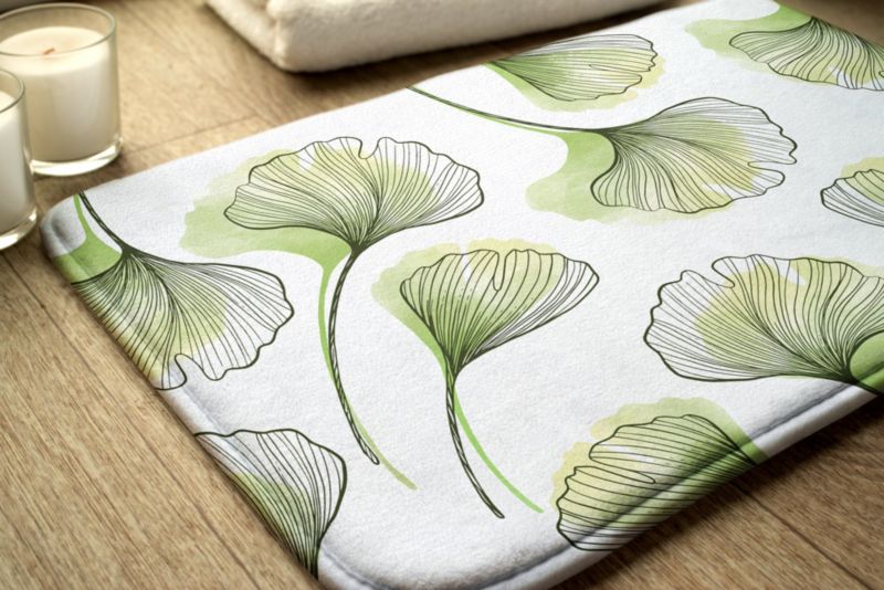 Tulup badeværelsesmåtte 90x60 cm Ginkgo-blade Polyester Hurtigtørrende 1 stk.