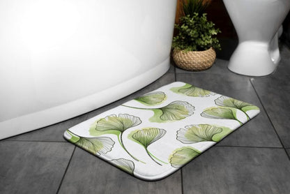 Tulup badeværelsesmåtte 90x60 cm Ginkgo-blade Polyester Hurtigtørrende 1 stk.