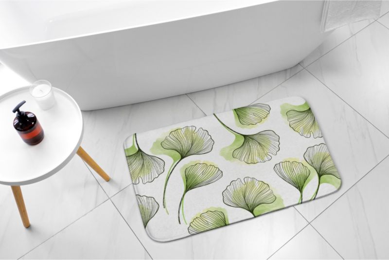 Tulup badeværelsesmåtte 90x60 cm Ginkgo-blade Polyester Hurtigtørrende 1 stk.